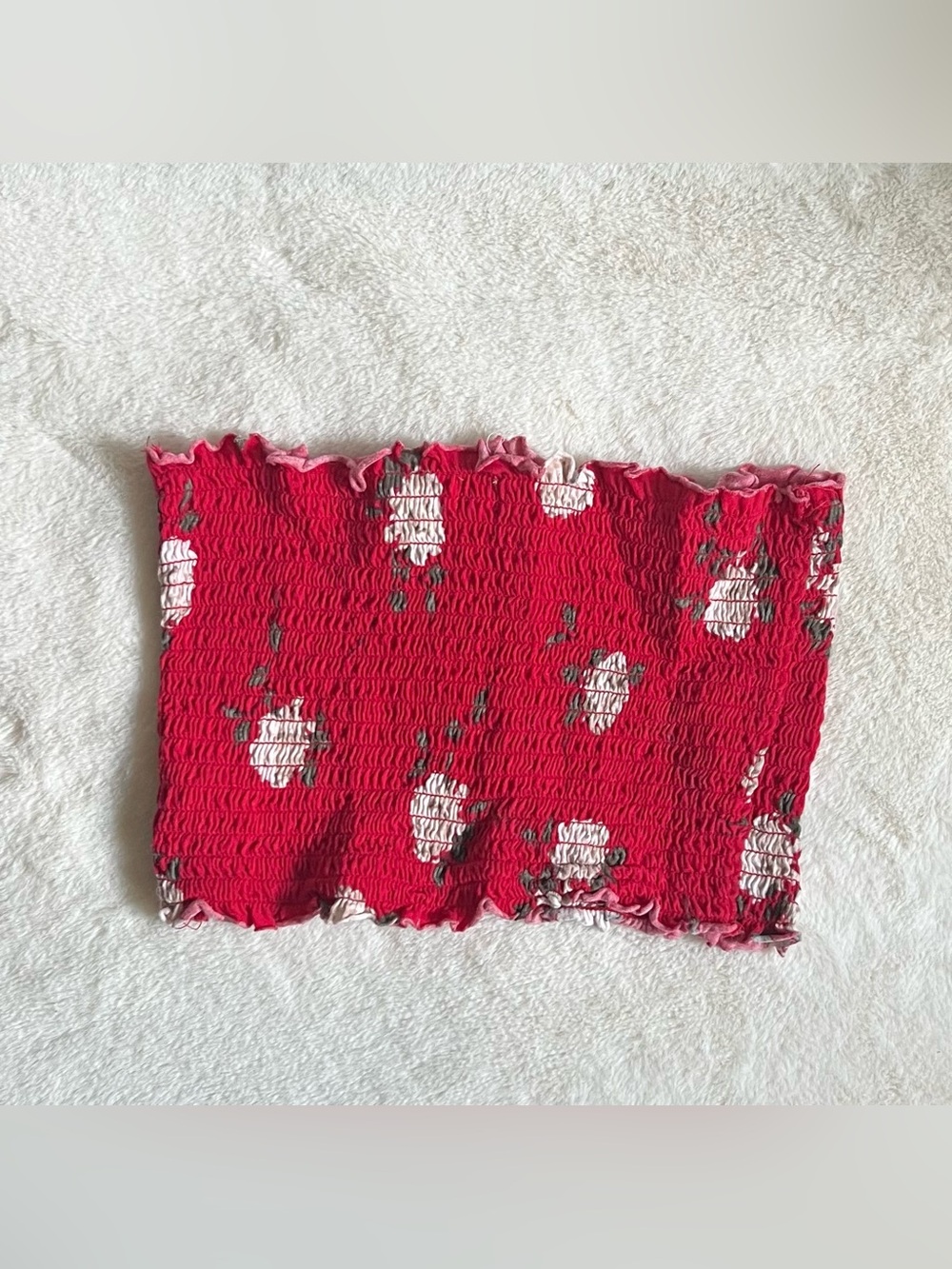 Garage Red Floral Smocked Tube Top